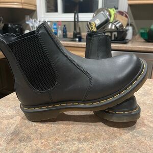 Dr. Martens Black Leather Boots with Yellow Stitching